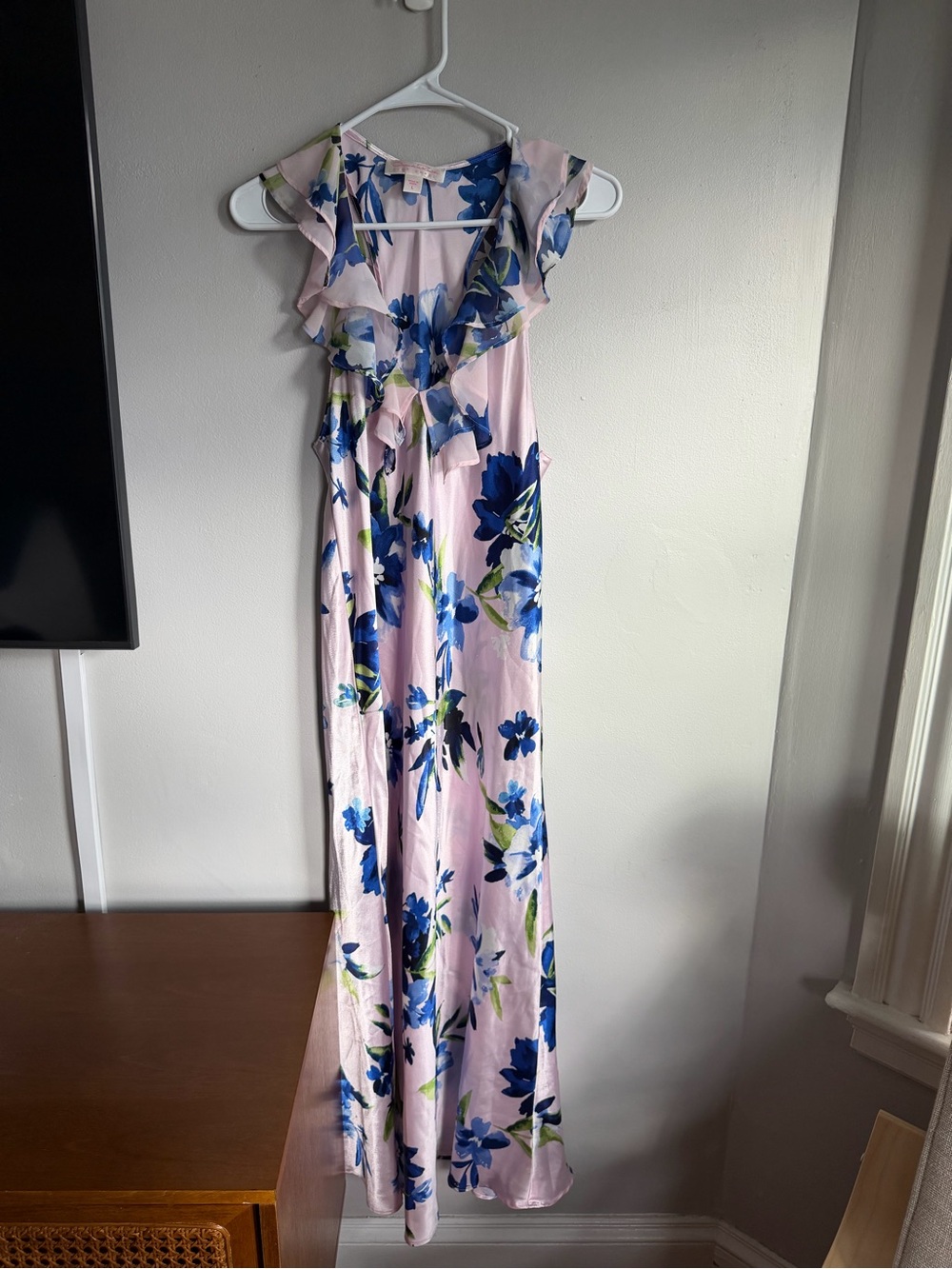 Oscar De La Renta Pink Label Ruffle Neck Floral Maxi‎ Dress Nightgown L